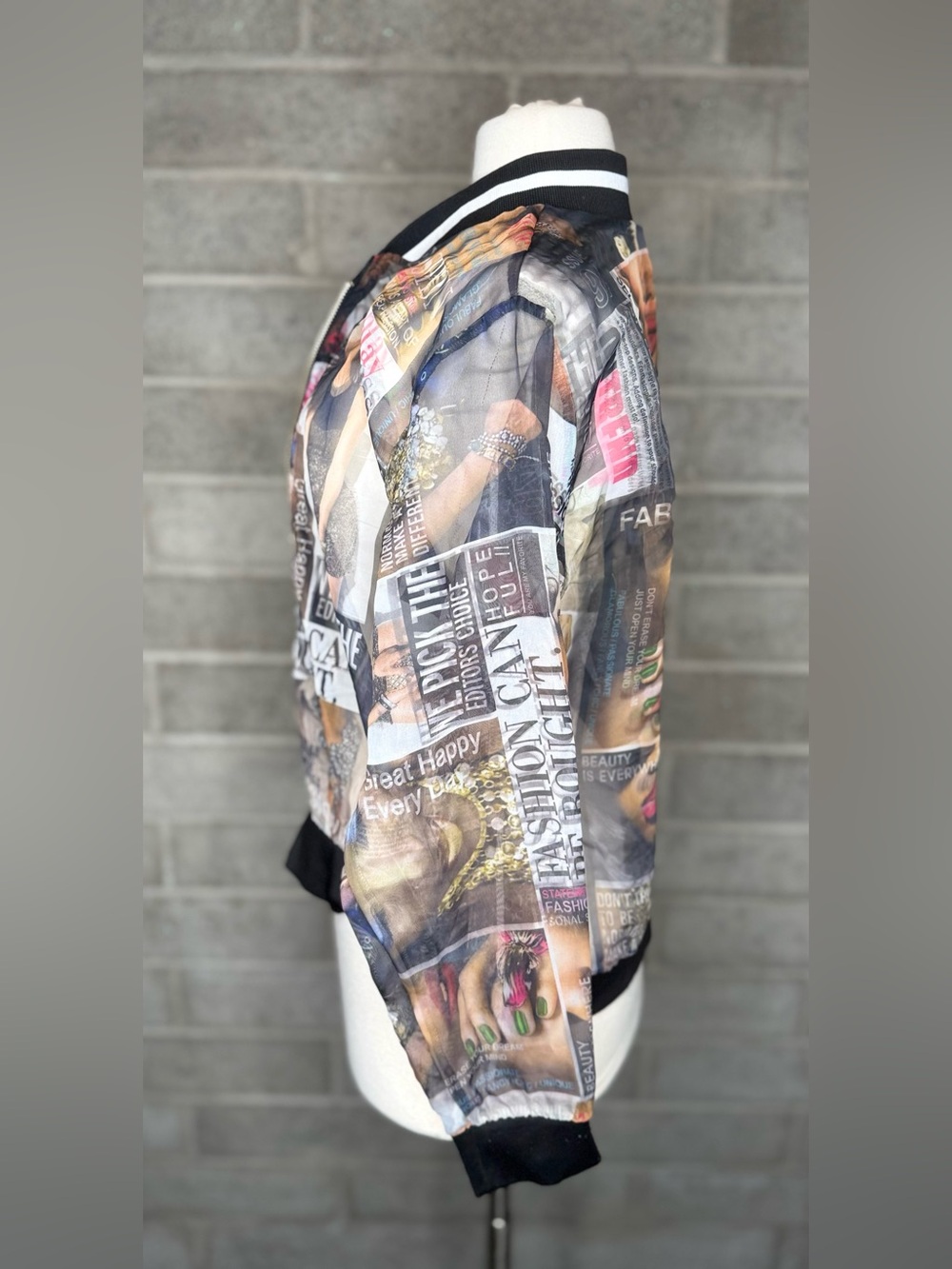 Blush Brown Multi Graphic Collage Bomber Jacket - Picture 11 of 14
